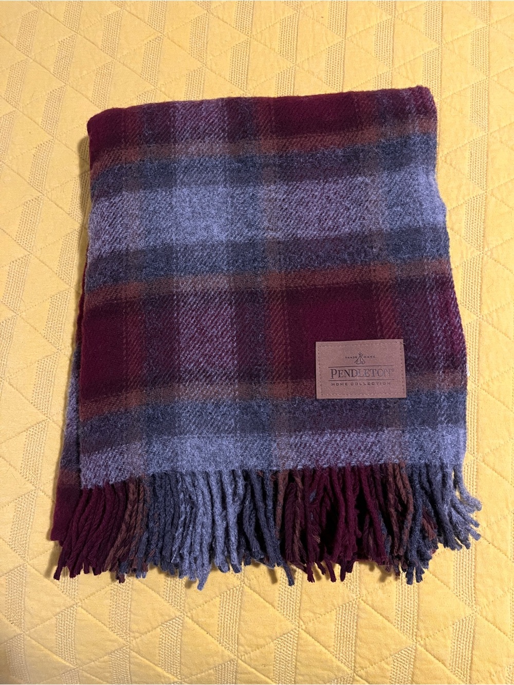 Pendleton Burgundy, Gray & Blue Plaid Wool Throw